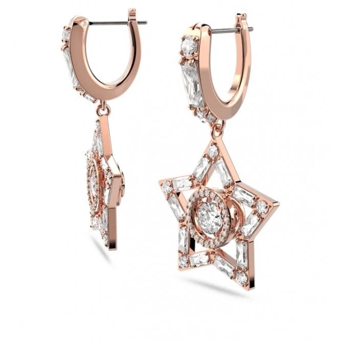Stella Star Hoop Earrings with White Crystal in Rose Gold