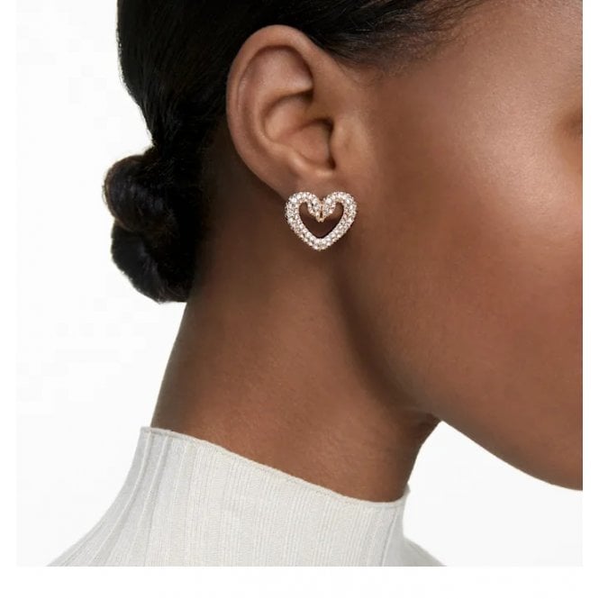 Sublima Small Heart Stud Earrings with White Crystal in Rose Gold