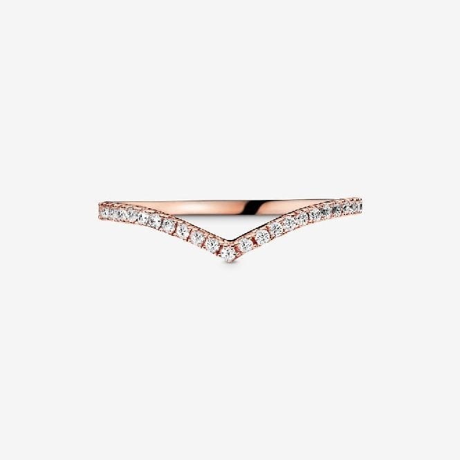 Rose Sparkling Wishbone Ring, Size 52