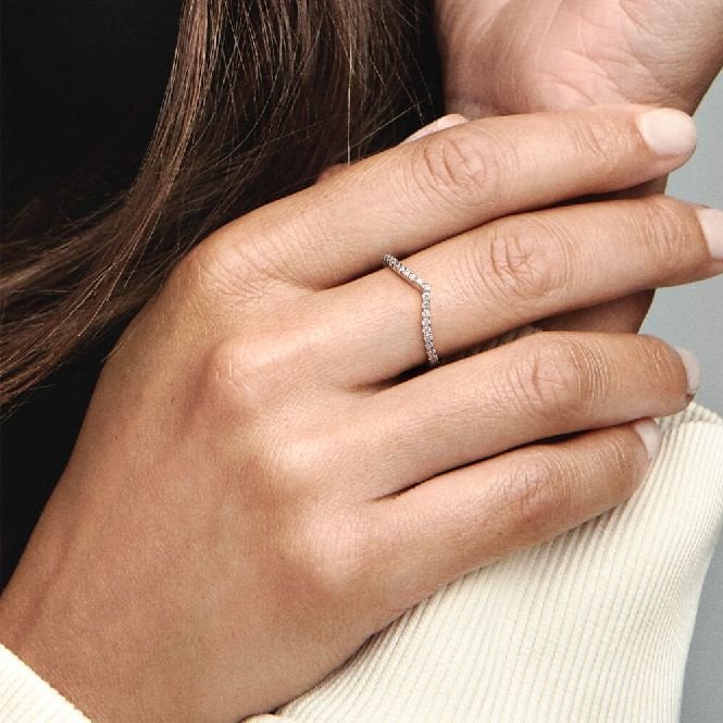 Rose Sparkling Wishbone Ring, Size 60