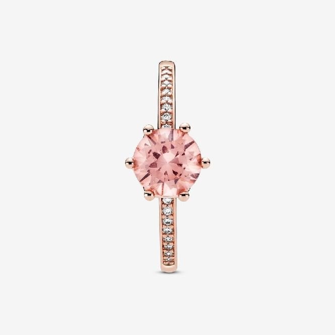 Rose Pink Sparkling Crown Solitaire Ring, Size 58