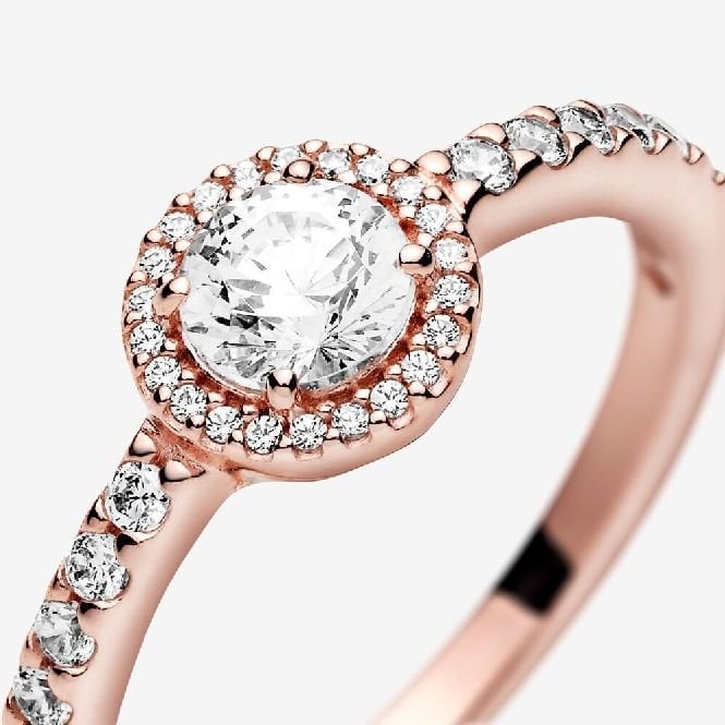 Rose Classic Sparkle Halo Ring, Size 54