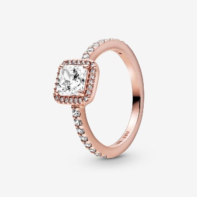 Rose Square Sparkle Halo Ring, Size 52