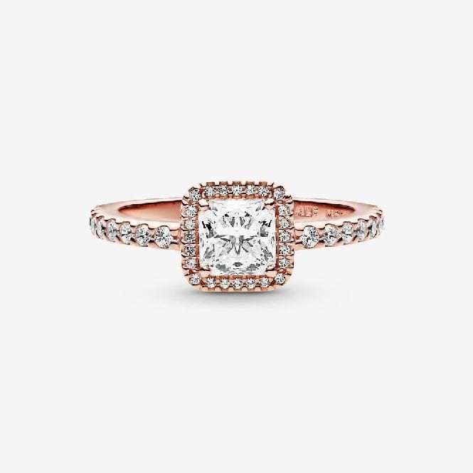 Rose Square Sparkle Halo Ring, Size 52