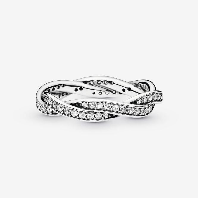 Sparkling Twisted Lines Ring, Size 52