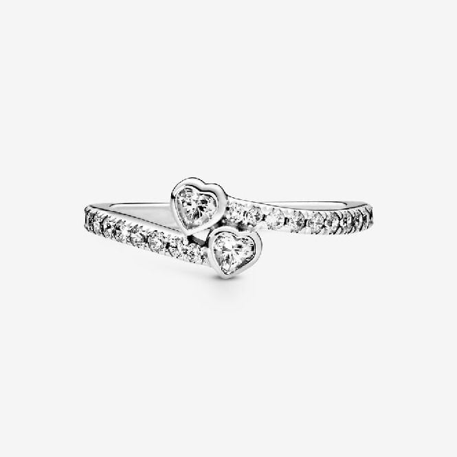 Two Sparkling Hearts Ring, Size 50