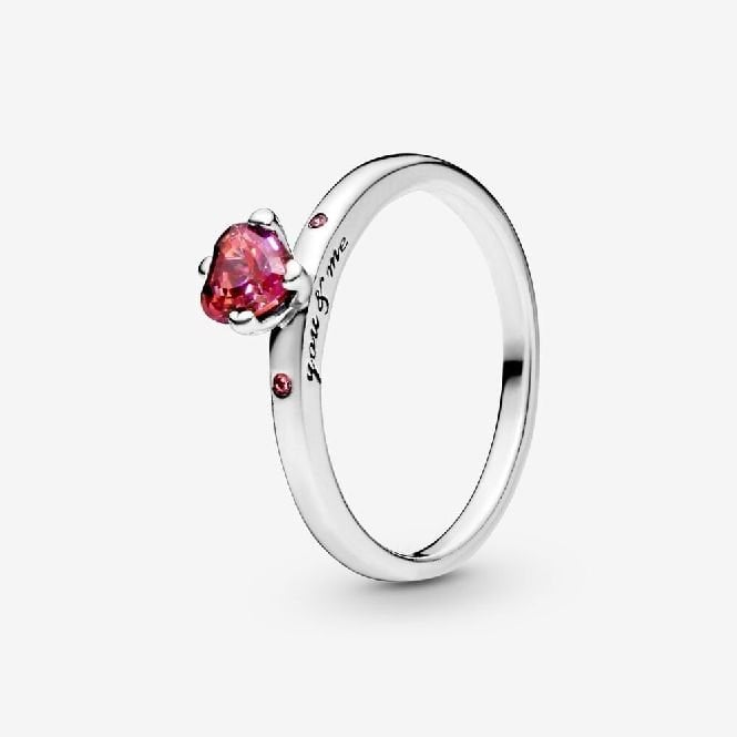 Sparkling Red Heart Ring, Size 60
