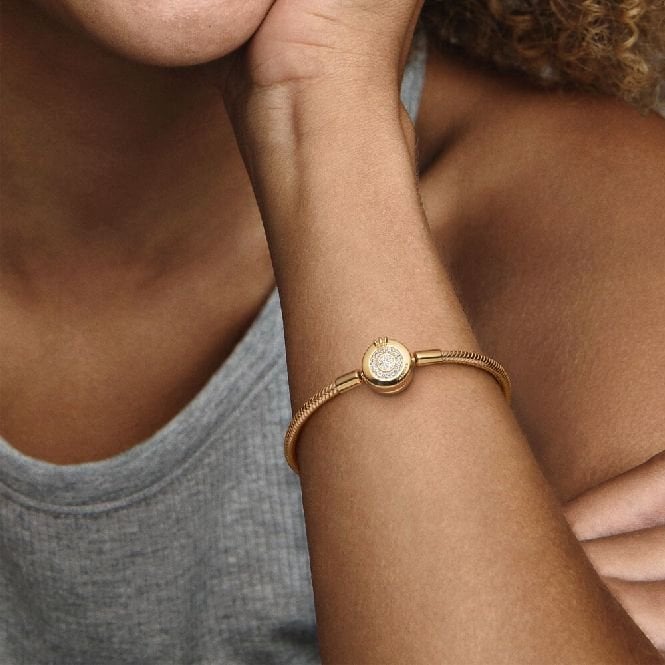 Moments Gold Sparkling Crown O Snake Chain Bracelet, 16cm