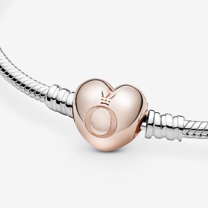 Moments Rose Heart Clasp Snake Chain Bracelet, 21cm