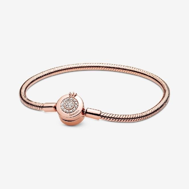 Pandora Moments Rose Sparkling Crown O Snake Chain Bracelet, 16cm