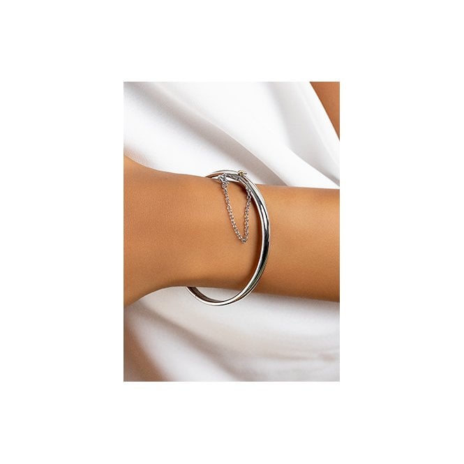 Cariad Silver Bangle with Safety Chain