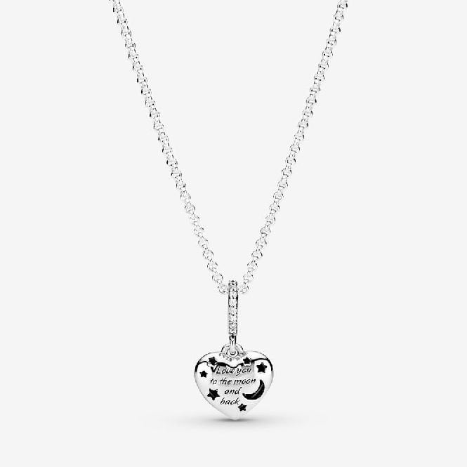 Sparkling Blue Moon & Stars Heart Necklace, 50cm