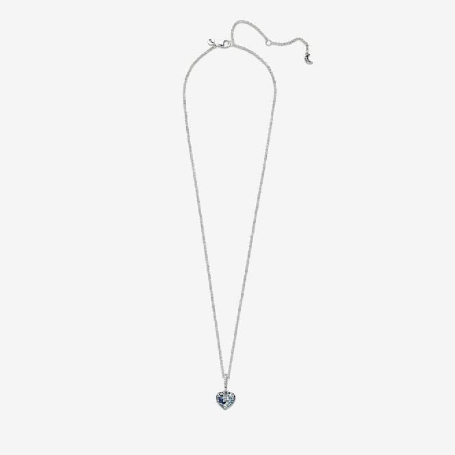 Sparkling Blue Moon & Stars Heart Necklace, 50cm