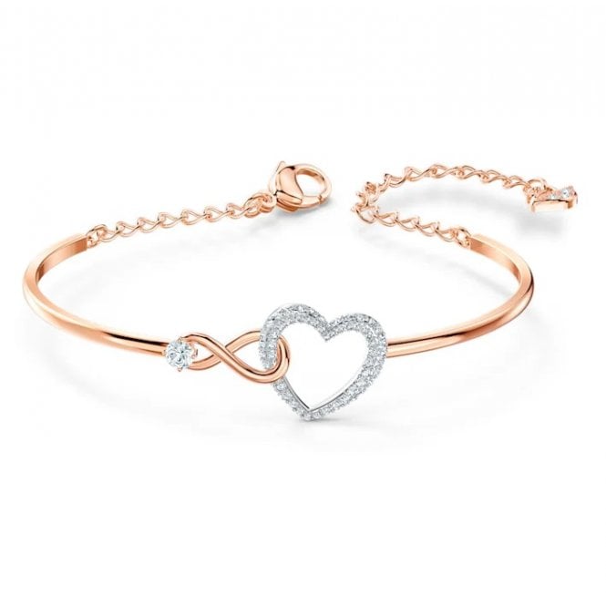 Hyperbola Infinity Heart Bangle in Rose Gold and Rhodium Silver