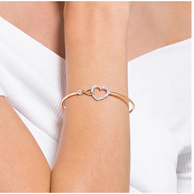 Hyperbola Infinity Heart Bangle in Rose Gold and Rhodium Silver