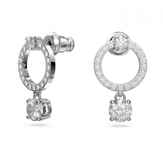 Constella Circle Hoop Earrings with Round-Cut White Crystal in Rhodium Silver