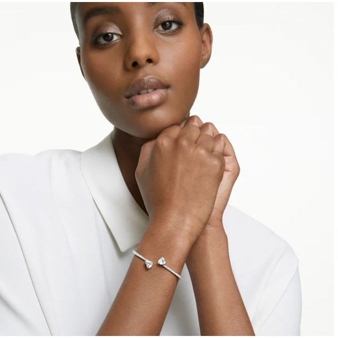 Mesmera Soul Heart Bangle in Rhodium Silver