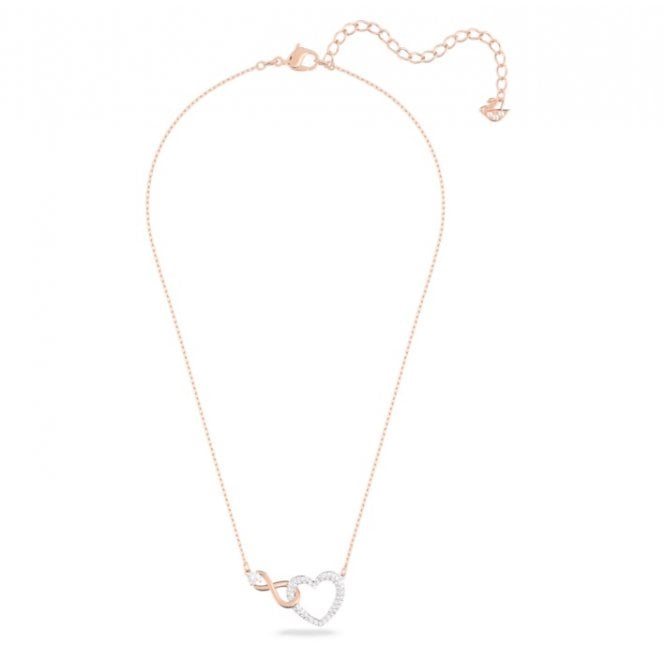 Hyperbola Infinity Heart Necklace with White Crystal in Rose Gold and Rhodium Silver