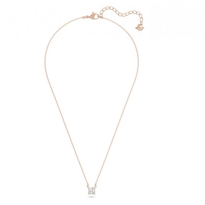 Stilla White Crystal Square Necklace in Rose Gold