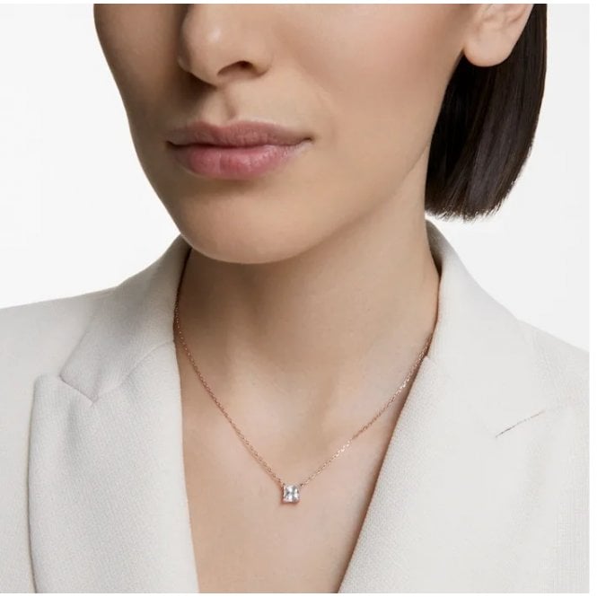 Stilla White Crystal Square Necklace in Rose Gold