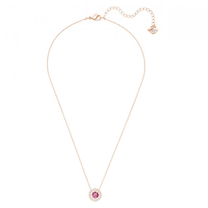 Una Red Crystal Round Pendant Necklace in Rose Gold