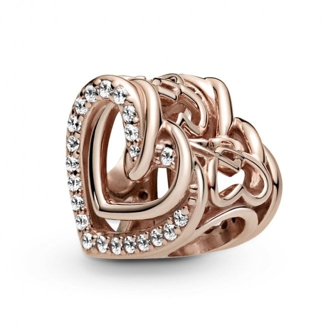 Rose Sparkling Entwined Hearts Charms