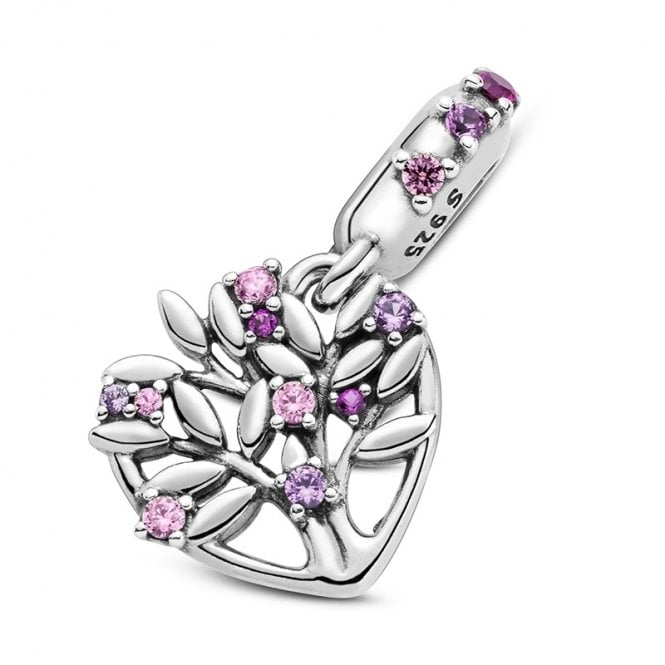 Pink Heart Family Tree Dangle Charms