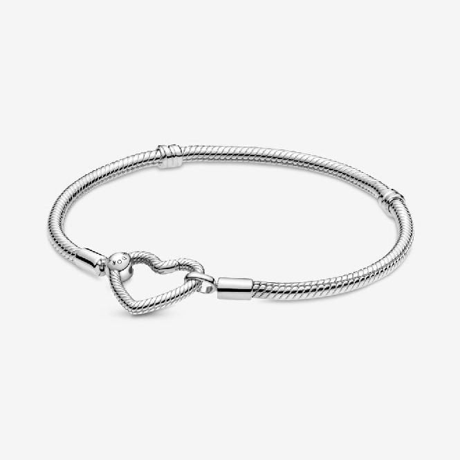 Pandora Moments Heart Closure Snake Chain Bracelet, 18cm, 599539C00-18