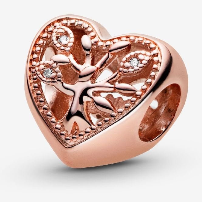 Rose Openwork Family Tree Heart Charms