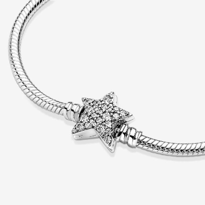 Moments Asymmetric Star Clasp Snake Chain Bracelet, 23cm