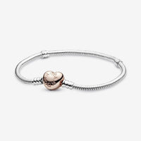 Moments Rose Heart Clasp Snake Chain Bracelet, 18cm