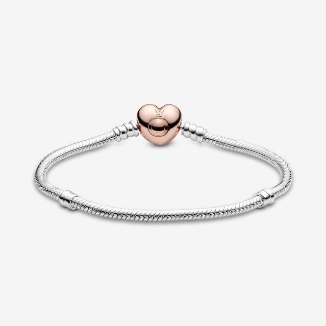 Moments Rose Heart Clasp Snake Chain Bracelet, 21cm