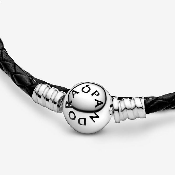 Moments Double Black Leather Bracelet, 35cm
