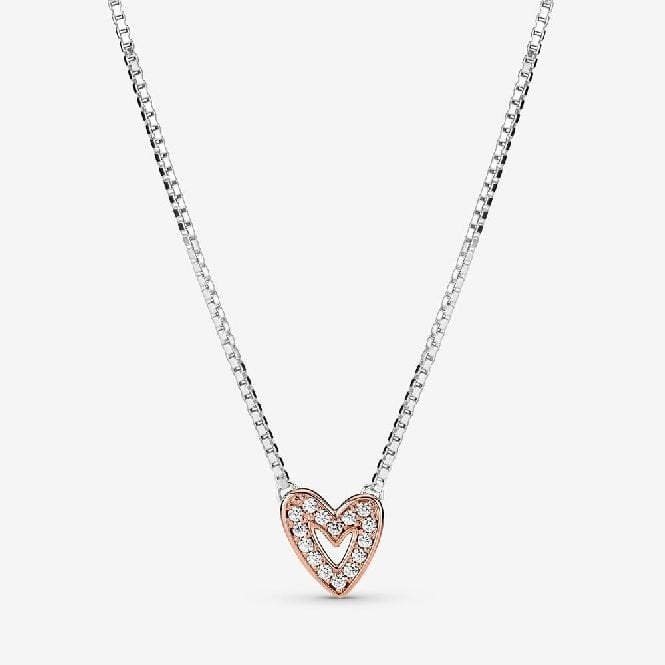 Rose Gold Sparkling Freehand Heart Necklace, 45cm