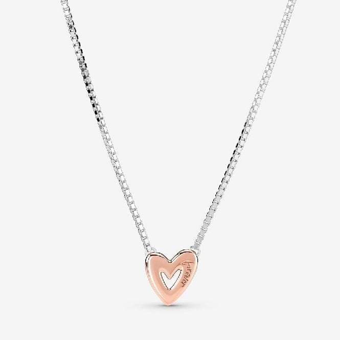 Rose Gold Sparkling Freehand Heart Necklace, 45cm