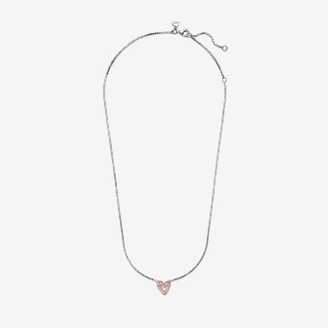 Rose Gold Sparkling Freehand Heart Necklace, 45cm