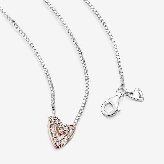 Rose Gold Sparkling Freehand Heart Necklace, 45cm