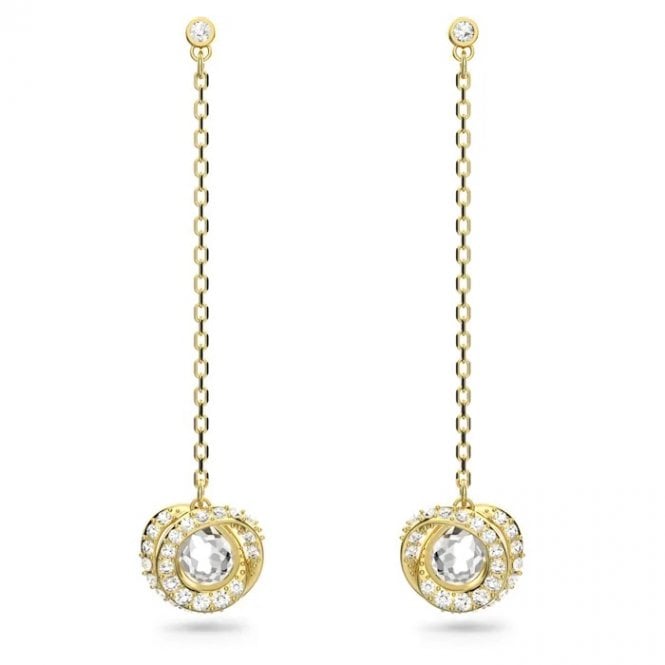Generation Long Drop Long Earrings with White Crystal in Gold