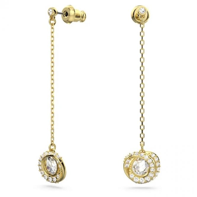 Generation Long Drop Long Earrings with White Crystal in Gold