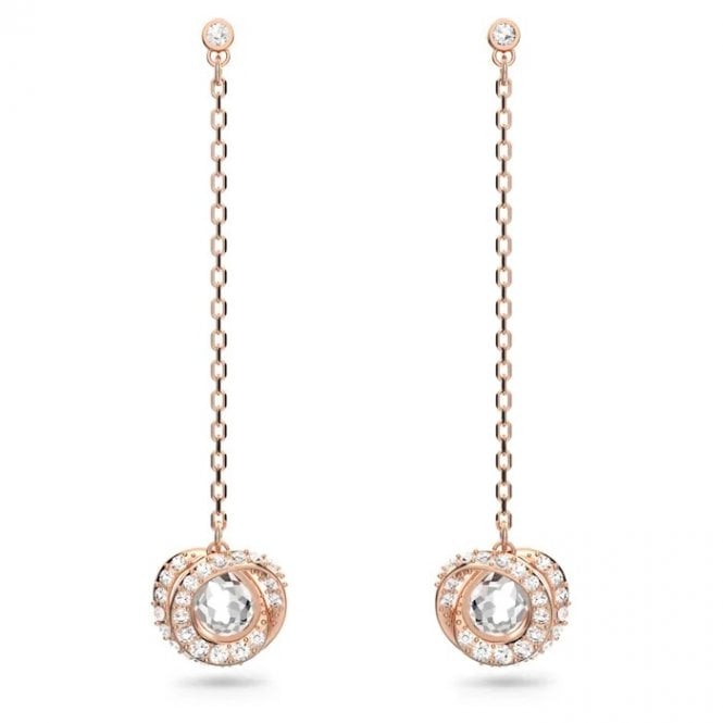 Generation Long Drop Earrings with White Crystal in Rose Gold
