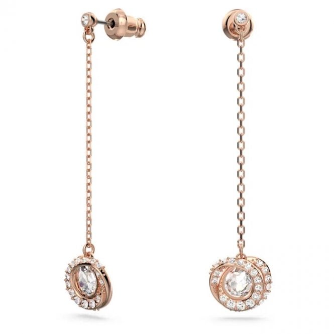 Generation Long Drop Earrings with White Crystal in Rose Gold