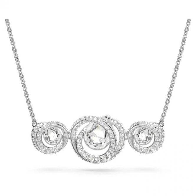 Generation Necklace with White Crystal in Rhodium Silver