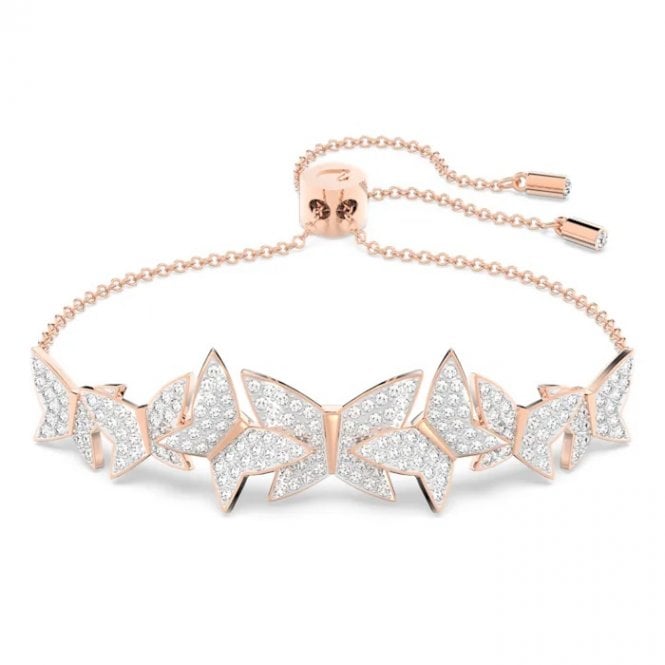 Lilia Butterfly Bracelet with White Crystal in Rose Gold