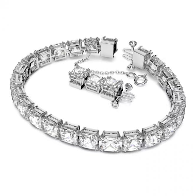 Matrix Square Cut Bracelet with White Crystal in Rhodium Silver