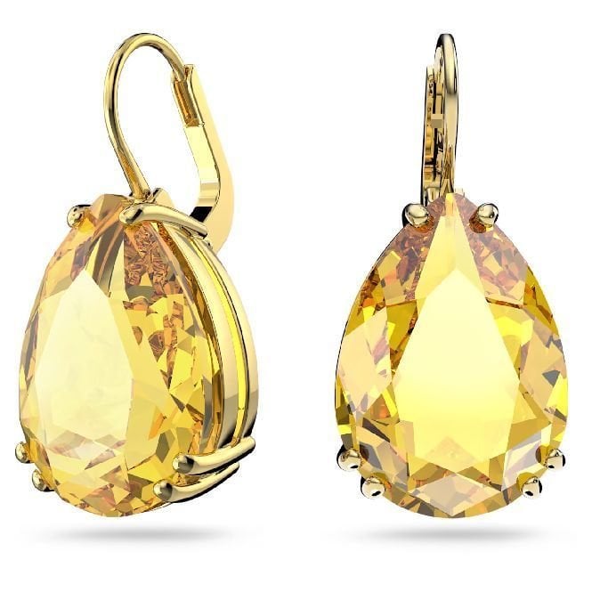Millenia Pear Cut Drop Earrings with Yellow Crystal in Gold