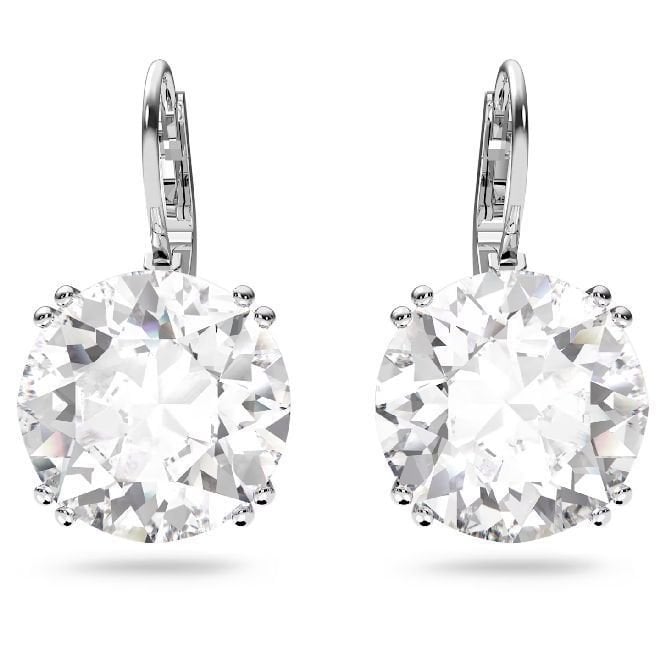 Millenia Round-Cut Drop Earrings with White Crystal in Rhodium Silver