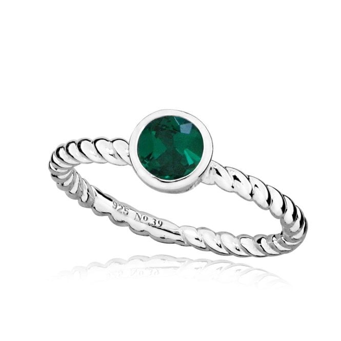Silver and Emerald Green May Birthstone Ring, Size P