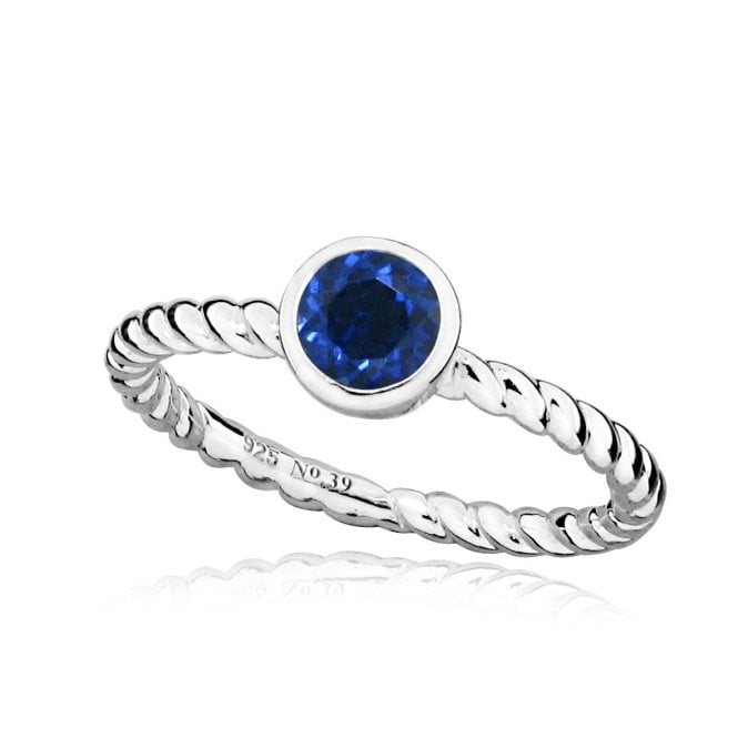 Silver and Blue Sapphire September Birthstone Ring, Size P