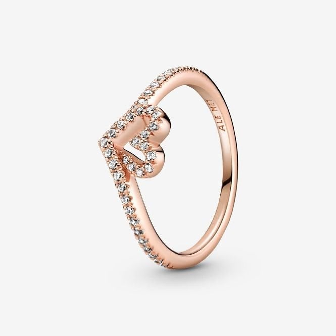 Rose Sparkling Wishbone Heart Ring, Size 56