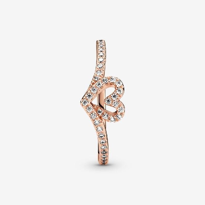 Rose Sparkling Wishbone Heart Ring, Size 56
